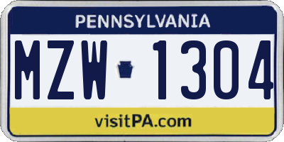 PA license plate MZW1304