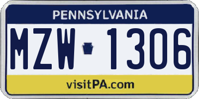 PA license plate MZW1306