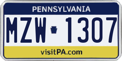 PA license plate MZW1307