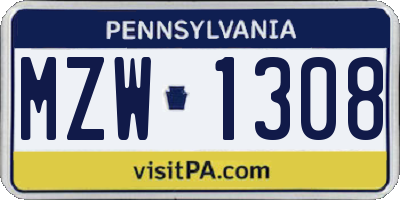 PA license plate MZW1308