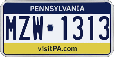 PA license plate MZW1313