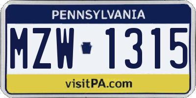 PA license plate MZW1315