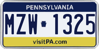 PA license plate MZW1325