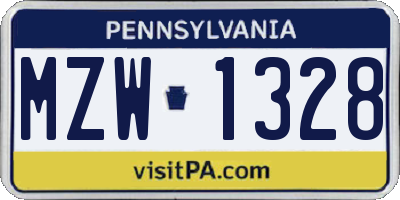PA license plate MZW1328