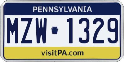 PA license plate MZW1329