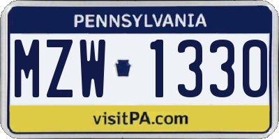 PA license plate MZW1330