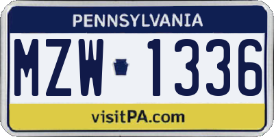 PA license plate MZW1336