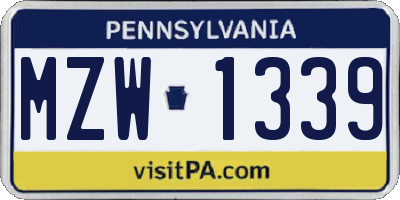 PA license plate MZW1339