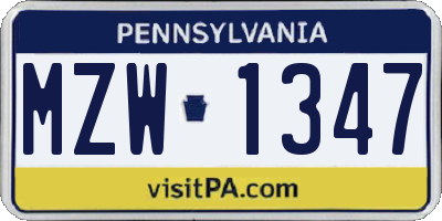 PA license plate MZW1347
