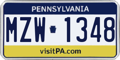 PA license plate MZW1348