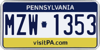 PA license plate MZW1353