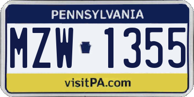PA license plate MZW1355