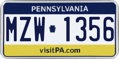 PA license plate MZW1356