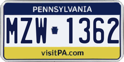 PA license plate MZW1362