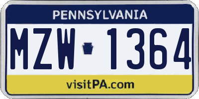 PA license plate MZW1364