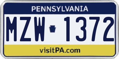 PA license plate MZW1372