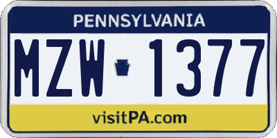 PA license plate MZW1377
