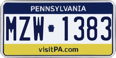 PA license plate MZW1383