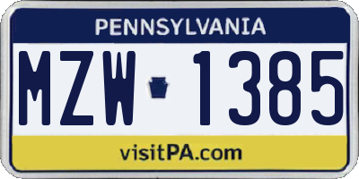 PA license plate MZW1385