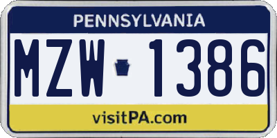PA license plate MZW1386