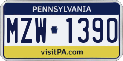 PA license plate MZW1390