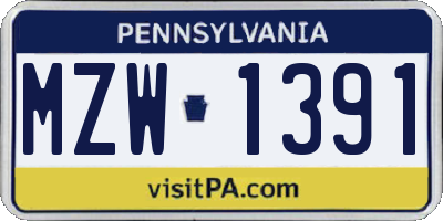 PA license plate MZW1391