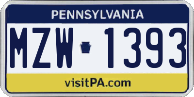 PA license plate MZW1393