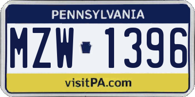 PA license plate MZW1396
