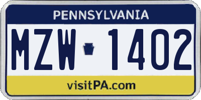PA license plate MZW1402