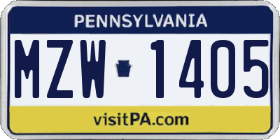 PA license plate MZW1405