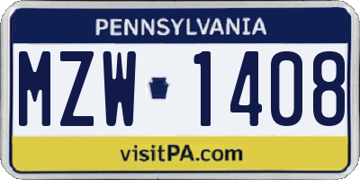 PA license plate MZW1408