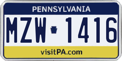 PA license plate MZW1416