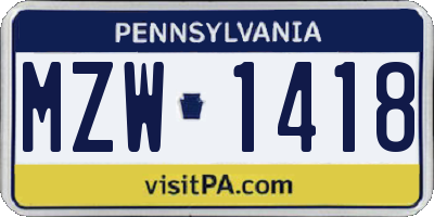 PA license plate MZW1418