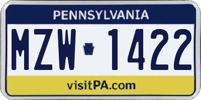 PA license plate MZW1422