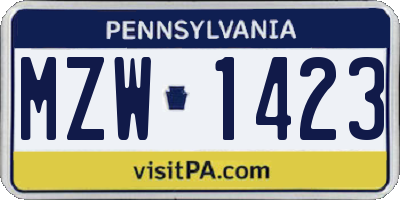 PA license plate MZW1423