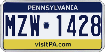PA license plate MZW1428