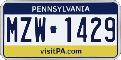PA license plate MZW1429