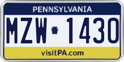 PA license plate MZW1430