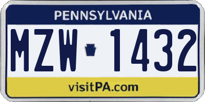 PA license plate MZW1432