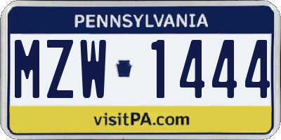 PA license plate MZW1444