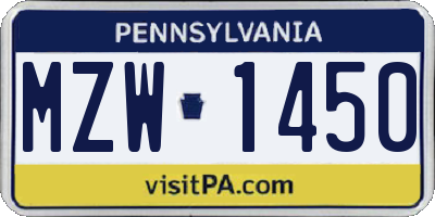 PA license plate MZW1450