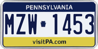 PA license plate MZW1453