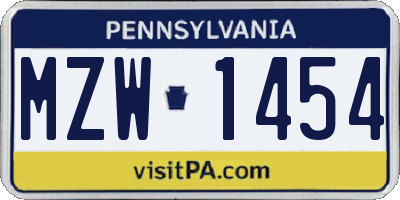 PA license plate MZW1454
