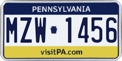 PA license plate MZW1456
