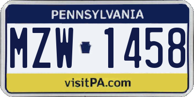 PA license plate MZW1458