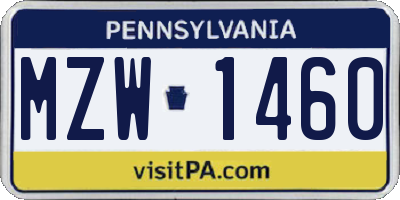 PA license plate MZW1460