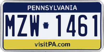 PA license plate MZW1461
