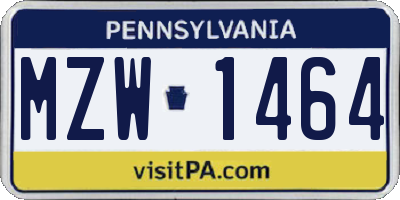 PA license plate MZW1464