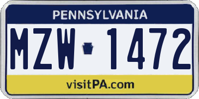 PA license plate MZW1472