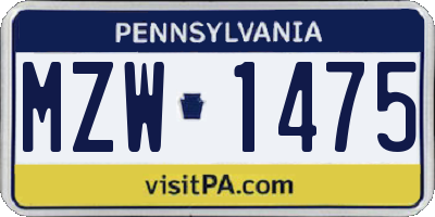 PA license plate MZW1475